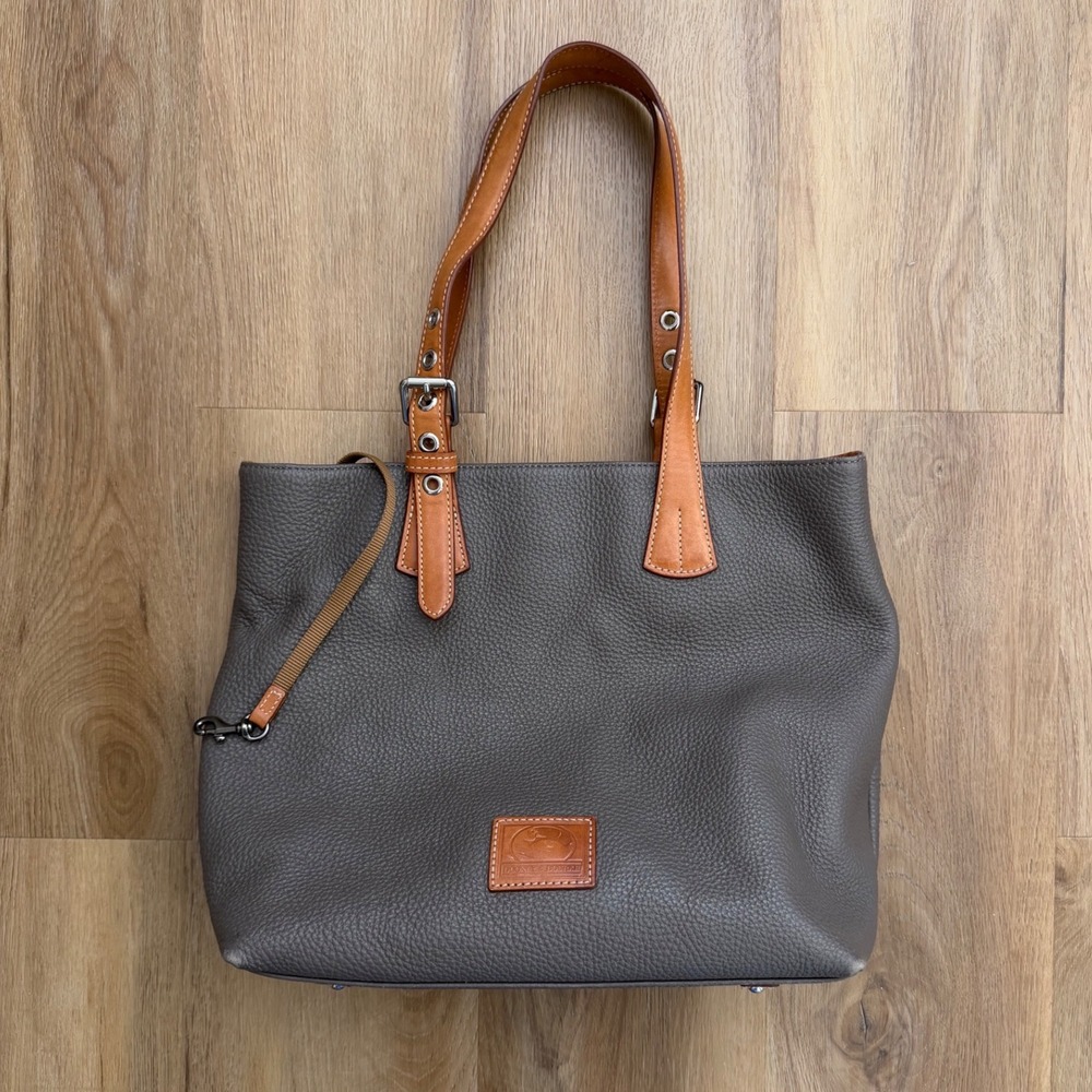 Dooney & Bourke Pebble Grain Leather Emily Tote shoulder bag Grey Tan Y2K  Purse